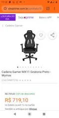 Cadeira Gamer MX11 Giratoria Preto - Mymax R$719