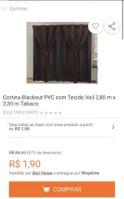Cortina Blackout PVC com Tecido Voil 2,80 m x 2,30 m Tabaco