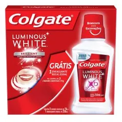 Kit Colgate Luminous White Creme Dental 70g 3 Unidades + Enxaguante Bucal 250ml.