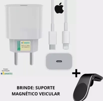 Carregador Turbo Completo Iphone 11 12 13 14 Mini Pro Max Adaptador Tomada Fonte 20W Usb-C Original Apple (com garantia)