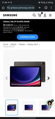 Galaxy Tab S9 Grafite 256GB + capa teclado + buds 2