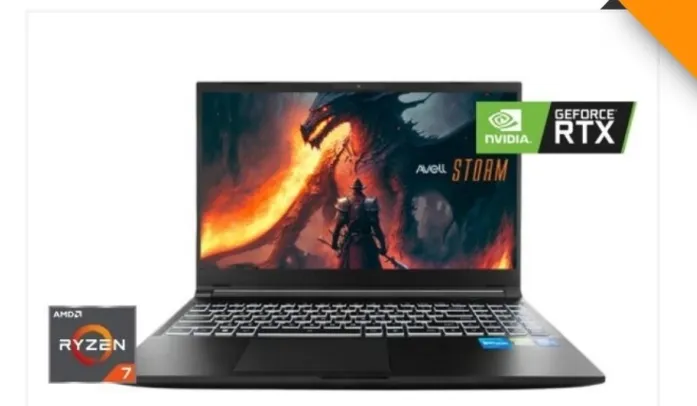 Notebook Avell Storm 450r, AMD Ryzen 7 7735HS, RTX 4050 6GB, 8GB RAM, 512GB SSD, 15.6” FHD WVA 165Hz