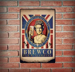 [AME SC R$ 0,26] Placa decorativa Rainha Elizabeth BREWCO