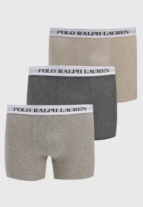 Kit 3pçs Cueca Polo Ralph Lauren Boxer Logo Cinza/Bege