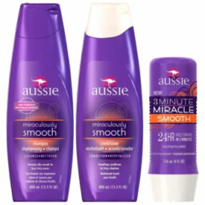 Kit Aussie Smooth: Shampoo 400ml + Condicionador 400ml + Tratamento 3 Minutes Miracle 236ml