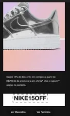 15% OFF extra em produtos promocionais acima de R$300 | Nike