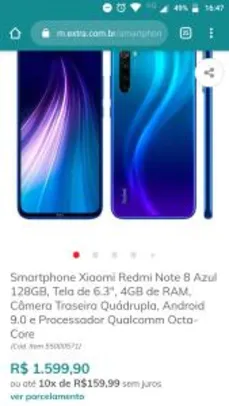 Smartphone Xiaomi Redmi Note 8 Azul 128GB - R$1600