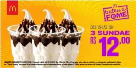 3 Sundae Mc'donalds por R$12,00