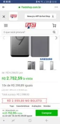 Samsung Galaxy S9 Cinza, com Tela de 5,8”, 4G, 128 GB e Câmera de 12 MP por R$ 2753