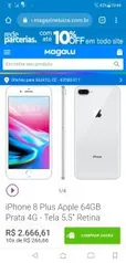 [APP] iPhone 8 Plus Apple 64GB Prata 4G | R$2666