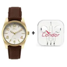 Relógio Condor Masculino Casual Dourado c/ Fone De Ouvido R$80