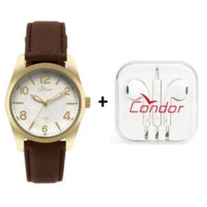 Relógio Condor Masculino Casual Dourado c/ Fone De Ouvido R$80