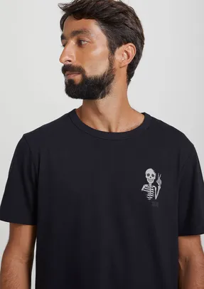 Camiseta Masculina Estampada Manga Curta - Preto Tam M