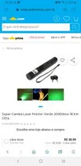 Super Caneta Laser Pointer Verde 20000mw 18 Km Ultra - R$14