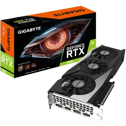 Placa de Vídeo Gigabyte GeForce RTX 3060 Gaming OC, LHR, 12GB, GDDR6, DLSS, Ray Tracing, GV-N3060GAM