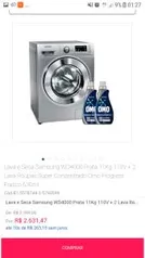 Lava e Seca Samsung WD4000 Prata 11Kg 110V + 2 Lava Roupas Super Concentrado Omo Progress Frasco 630ml - R$2631