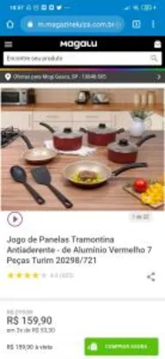 Jogo de Panelas Tramontina Antiaderente - de Alumínio Vermelho 7 Peças Turim R$160