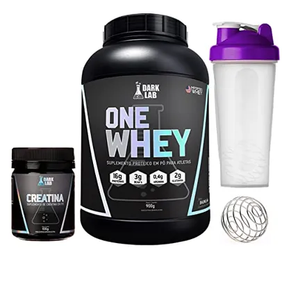 Kit One Whey Protein 900g Baunilha + Creatina 100g + Coqueteleira Roxa Dark Lab