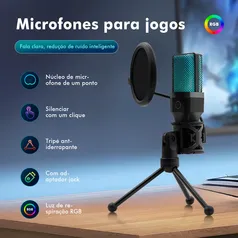 [DoBrasil] Microfone Gamer Rgb Preto Com Sensibilidade Sem Fios Yanmai 