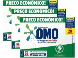 Sabão em Pó Omo Lavagem Perfeita - Sanitiza e Higieniza Concentrado 1,6kg 3 Unidades - R$39