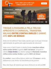 Até 300% de bônus Smiles para transferência entre contas Smiles