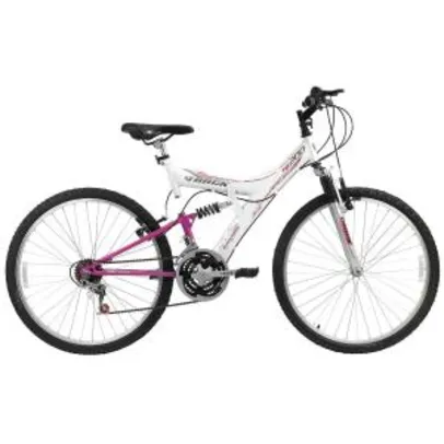 Bicicleta Track TB 200 Dupla Suspensão 18 V - Aro 26 - Branco e Pink R$610