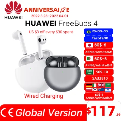 Fone de Ouvido Bluetooth TWS HUAWEI Freebuds 4