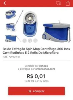 [Marketplace] Balde Esfregão Spin Mop Centrífuga 360 Inox Com Rodinhas E 2 Refis De Microfibra R$0