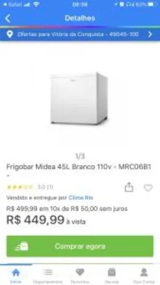 Frigobar Midea 45L Branco 110v - MRC06B1 - R$450