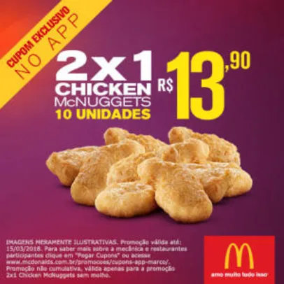 2x1 Chicken McNuggets 10 unidades no McDonald's - R$13,90