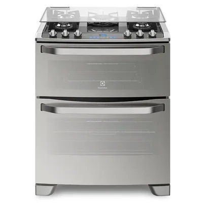 Fogão 5 Bocas Electrolux Prata Automático com Mesa de Vidro e Duplo Forno (76DXV)