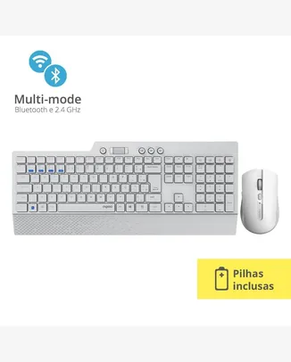 Combo Teclado e Mouse Rapoo Sem Fio BT+2.4Ghz White 5 Anos de Garantia Pilha Inclusa 8200T - RA006