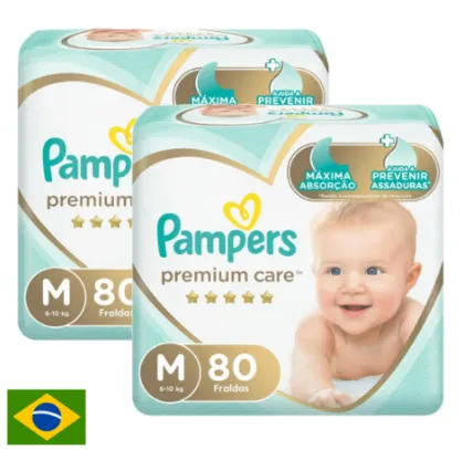 Kit Fralda Pampers Premium Care Jumbo Tamanho M com 160 unidades 