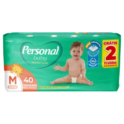 Fralda Descartável Infantil Personal Baby Protect & Sec M Pacote Leve 40 Pague 38 Unidades