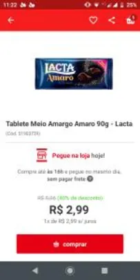 Tablete Meio Amargo Amaro 90g - Lacta | R$3