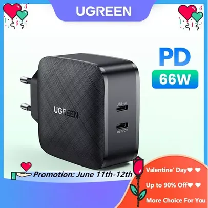 Carregador Rápido UGREEN 65W GaN De Alta Potência PD 3.0 QC4.0 PPS USB