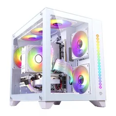 Gabinete Gamer Ninja Tsume, Cube, Mid Tower, RGB, Vidro Temperado, M-ATX, White, Sem Fonte