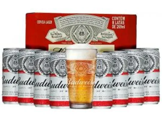 Kit Cerveja Budweiser American Standard Lager 269ml Cada - 8 Unidades com 1 Copo