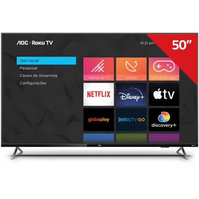 (AME 1828) Smart Tv Aoc Roku Led 50 Polegadas 4k Uhd Wi-fi 50u6125/78g