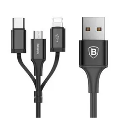 Cabo Carregador Baseus 3 em 1 Iphone Micro usb E Tipo C 1,2M 2A CA3IN1-ZY01