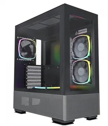 Gabinete Gamer Montech Sky Two, ARGB, Mid Tower, Vidro Temperado, ATX, Black, Sem Fonte, Com 4 Fans