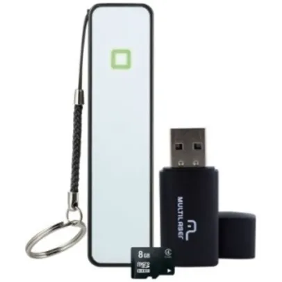 KIT: Carregador de bateria portátil 2600 mAh + Cabo Micro USB + Cartão De Memória de 8GB + Adaptador para Pen Drive por R$ 27