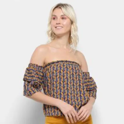 Blusa Top Modas Ombro a Ombro Geométrica Feminina - Amarelo | R$20