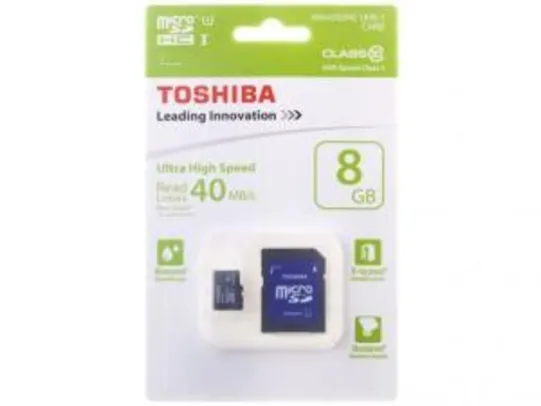Cartão de Memória 8GB Micro SDHC Classe 10 - com Adaptador - Toshiba por R$ 18