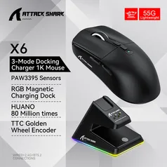 (Moedas R$ 121,00) Mouse Macro Gaming Bluetooth, Conexão Tri-Mode, Base de carregamento magnética RGB Touch, X6 PAW3395 - AliExpress 7