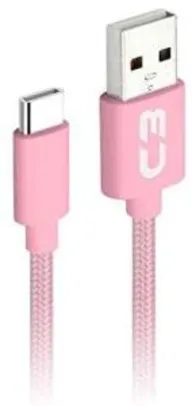 [Prime] Cabo USB-USB C C3Plus 1M 2A Rosa - CB-C11PK | R$ 9