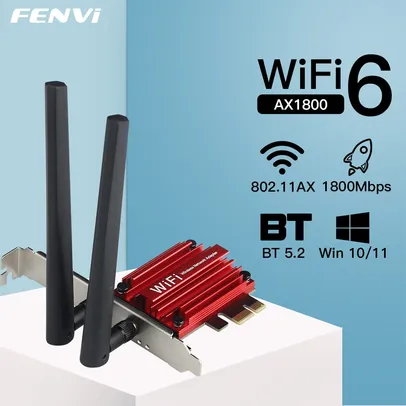 Placa de rede PCIe 1800Mbps Wifi 6 Bluetooth 5.2 Dual Band 802.11AX/AC