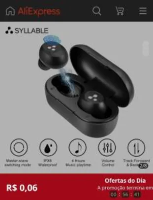 [Novos usuários] Fone de Ouvido Syllable s103 TWS bluetooth | R$0,06