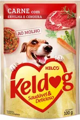 10un. Ração Úmida Keldog Carne, Ervilha e Cenoura + Bolinha de borracha Furacão Pet | R$18