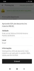 [Usuários Selecionados] 50% off limitado a R$25 no Uber Eats